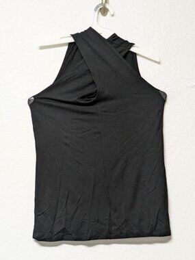 Milan Kiss Black Front Twist Cross Neck Sleeveless Tank Top - Small